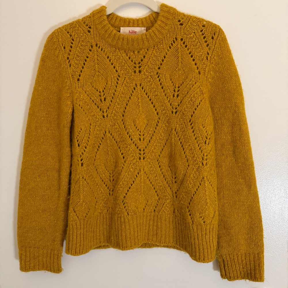 Kilte Los Angeles Marigold Yellow Merino Wool Sweater Size Small Made in Italy